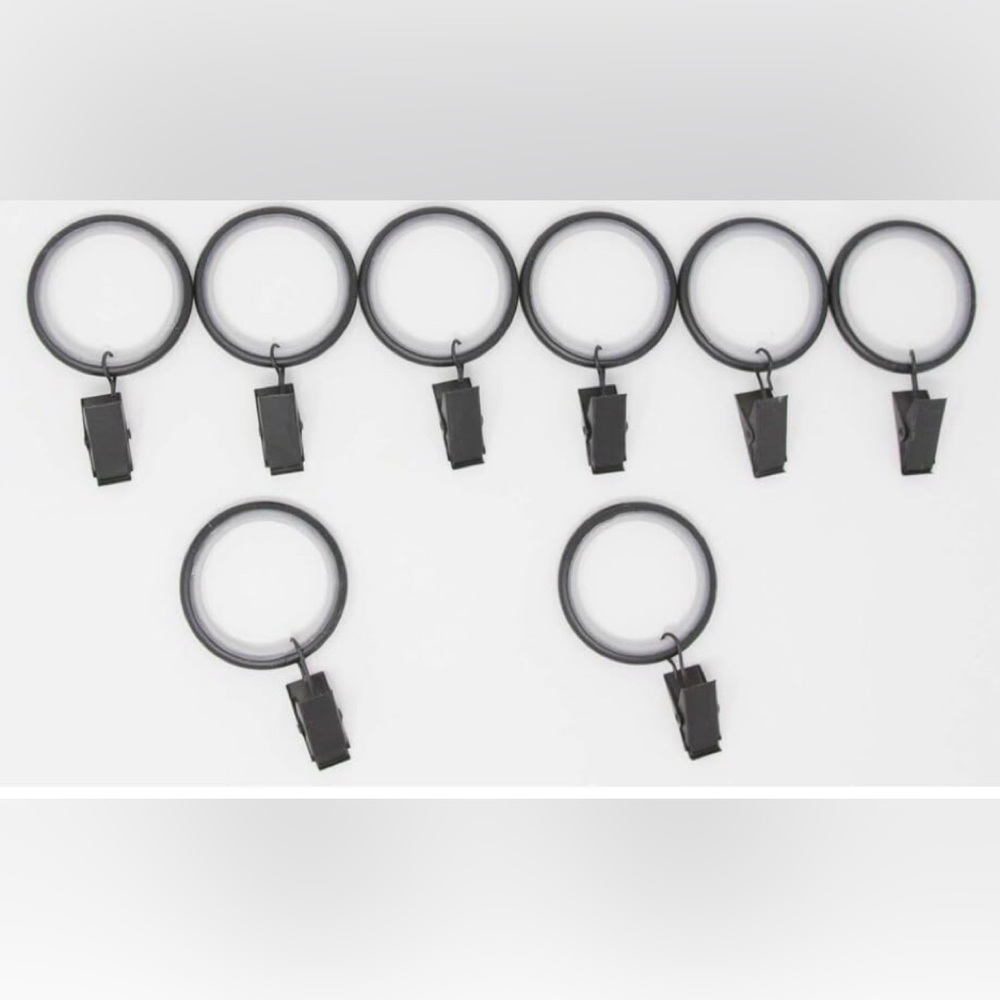 8 Curtain Drapery Rings with Clips, 1.5-inch Inner Diameter, Quiet Smooth Black